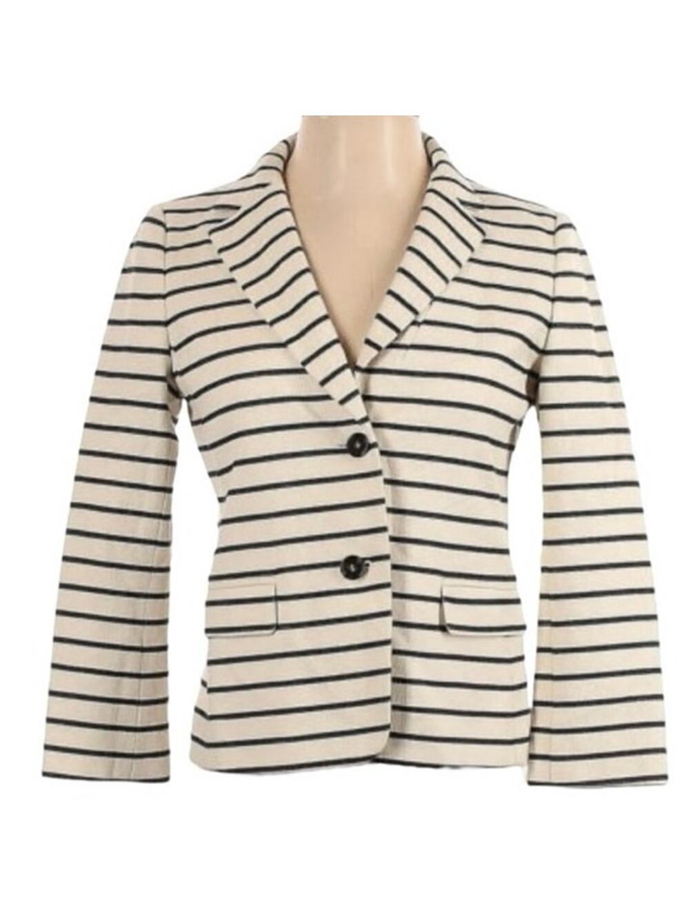 Ann Taylor Black & White notched lapel striped blazer cotton mix size 6 petite